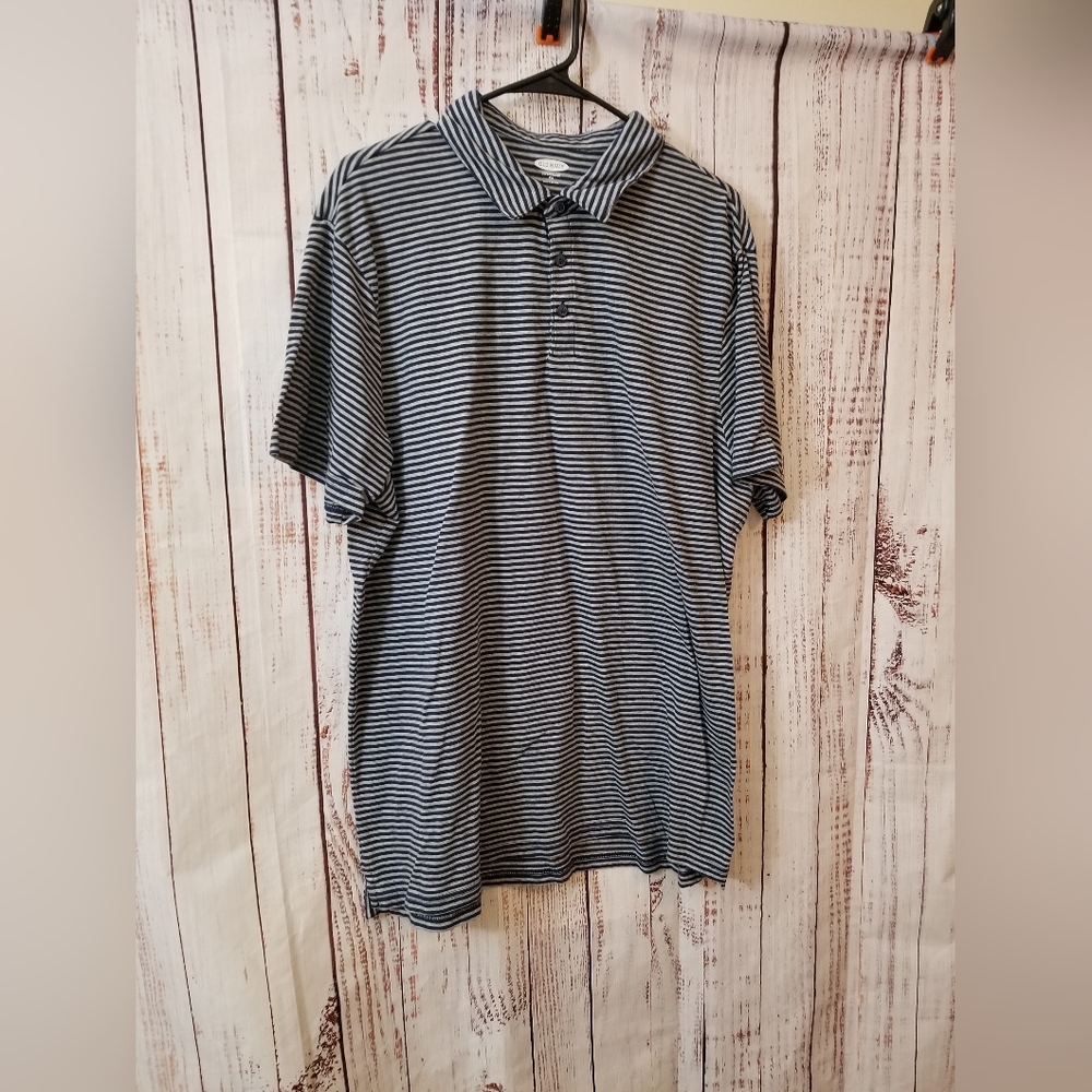 🤍 EUC Old Navy Blue & Gray Striped Men's Polo Shirt Size 2X